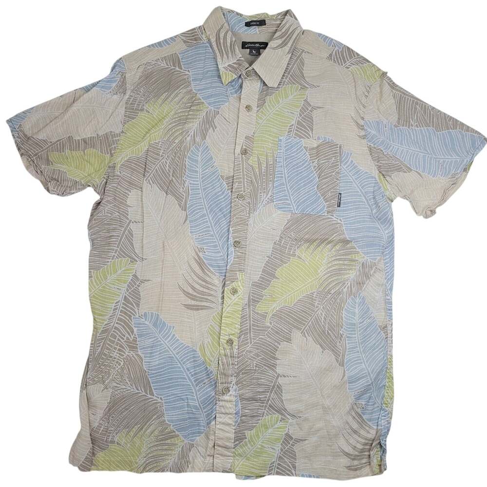 Eddie Bauer Baja Knit Tropical Washable Linen Blend Button-Up Shirt Pumice TXL
